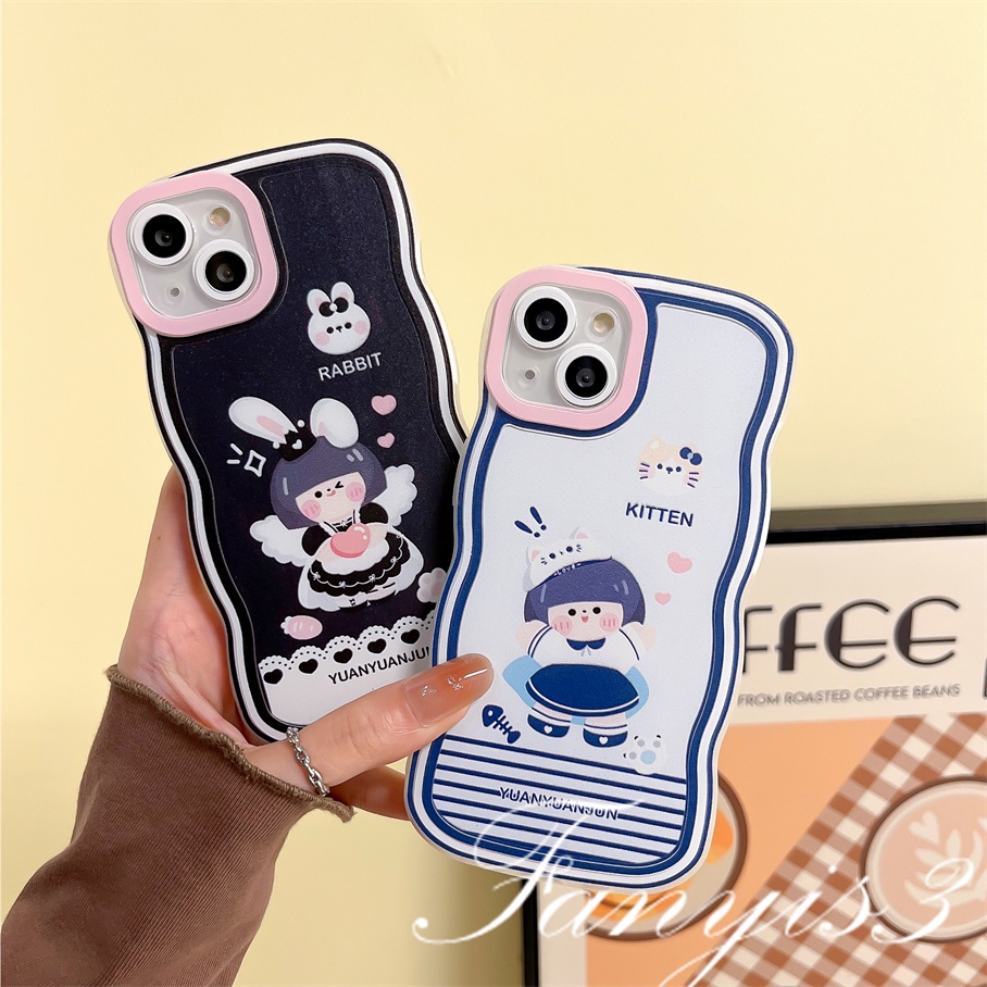 OPPO A78 A17 A77 A77s A57 A76 A96 A16 A16s A16k A15 A15s A54 A74 A55 A95 A94 A93 A53 A33 A32 A5 A9 2020 A5s Reno 8T 7Z 6Pro F11 F9Pro Gadis Lucu Kelinci Gelombang Frame Phone Case TPU Soft Cover