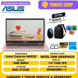 Laptop Slim Asus Vivobook E410MA Intel N4020 RAM 4GB SSD 512GB FHD Windows 11 Original Terlaris