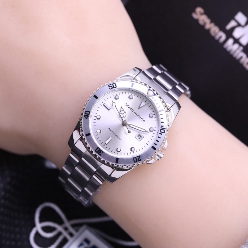 [BISA COD] Jam Tangan Wanita Model Elegan Seven Minute Rantai Tanggal Free Box