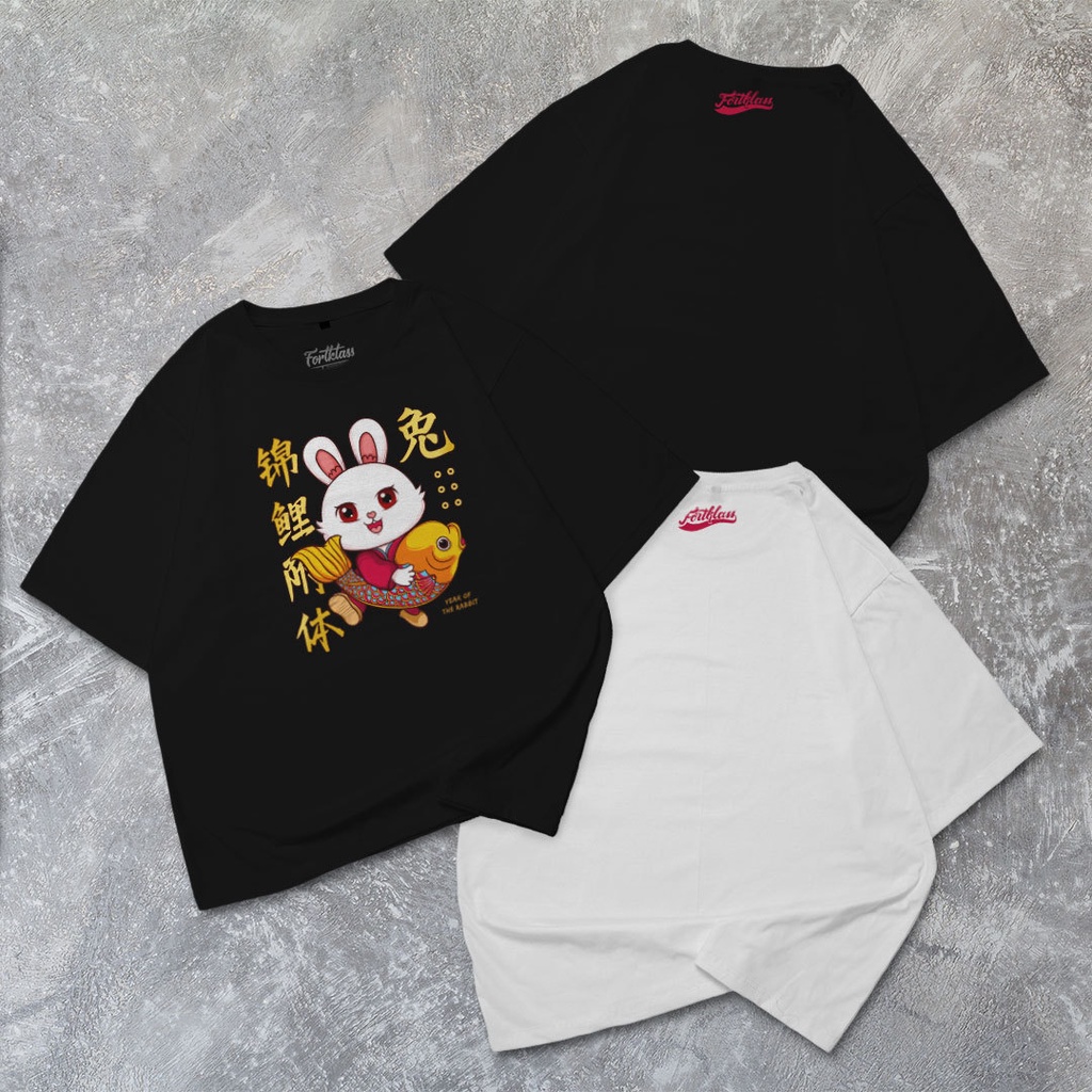 Hipnop Kaos Oversize RABBIT KOI T-Shirt Cowok Premium Kaos Imlek