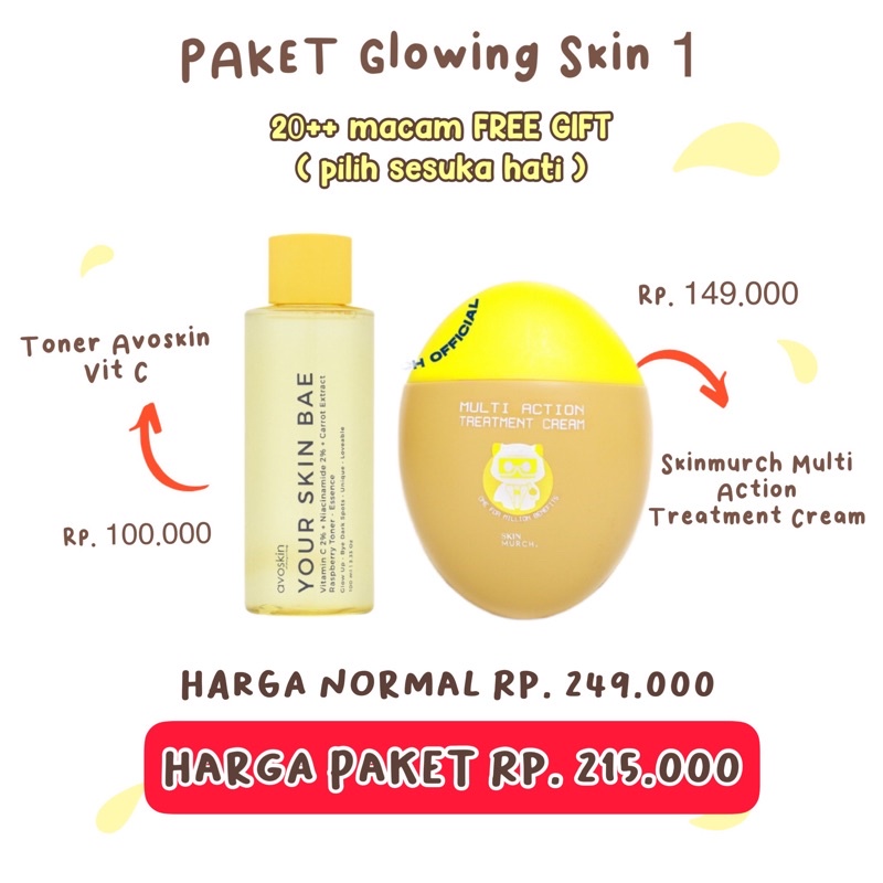 Paket Glowing Skin 1 - Toner Avoskin Vit C + Niacinamide 100 ml dan Skinmurch Multi Action treatment