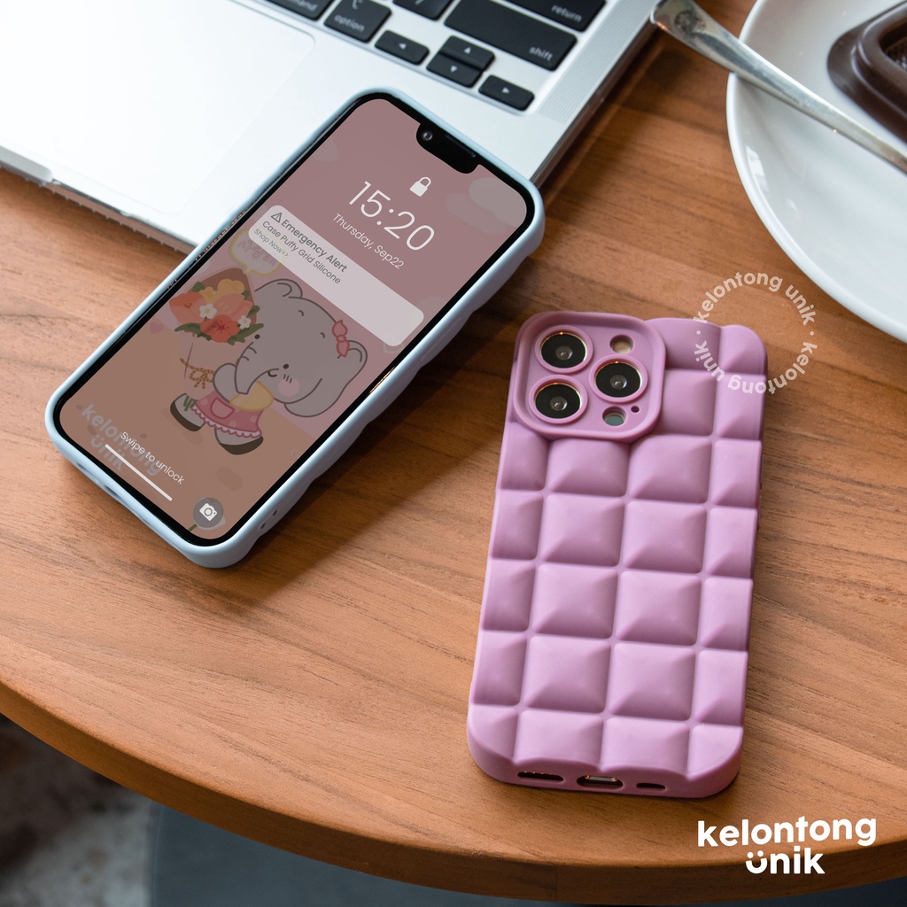 (Seri 3) For iPhone - Waffle Silicone Case/ Puffy Grid Case