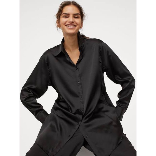 H&amp;M OVERSIZED SATIN SHIRT/KEMEJA WANITA/BLOUSE WANITA