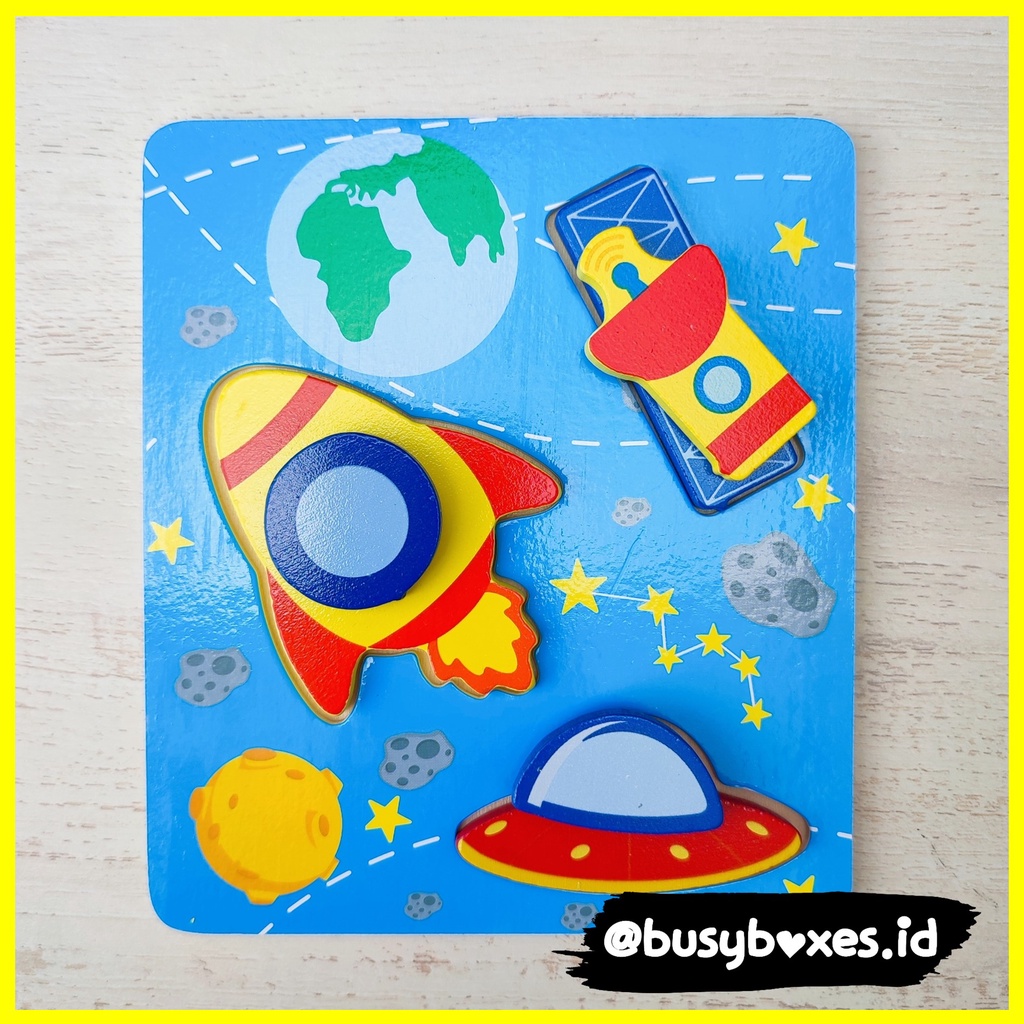Busyboxes.id Mainan anak puzzle edukasi anak 1 2 3 tahun laki laki perempuan mainan edukasi Montessori puzzle jigsaw 3d kayu luar angkasa space