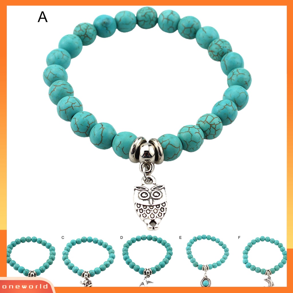 [ONE] Wanita Gelang Faux Turquoises Owl Perhiasan Manik-Manik Tahan Lama Bangle Perhiasan Hadiah