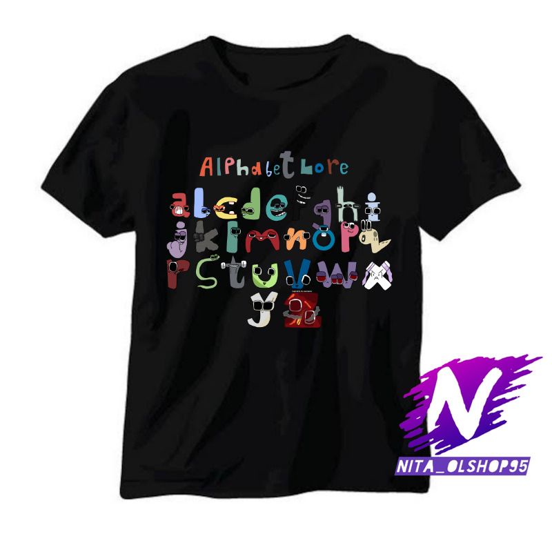 baju anak kaos anak alphabet lore A B C D E F G H I J K L M N O P Q R S T U V W X Y Z