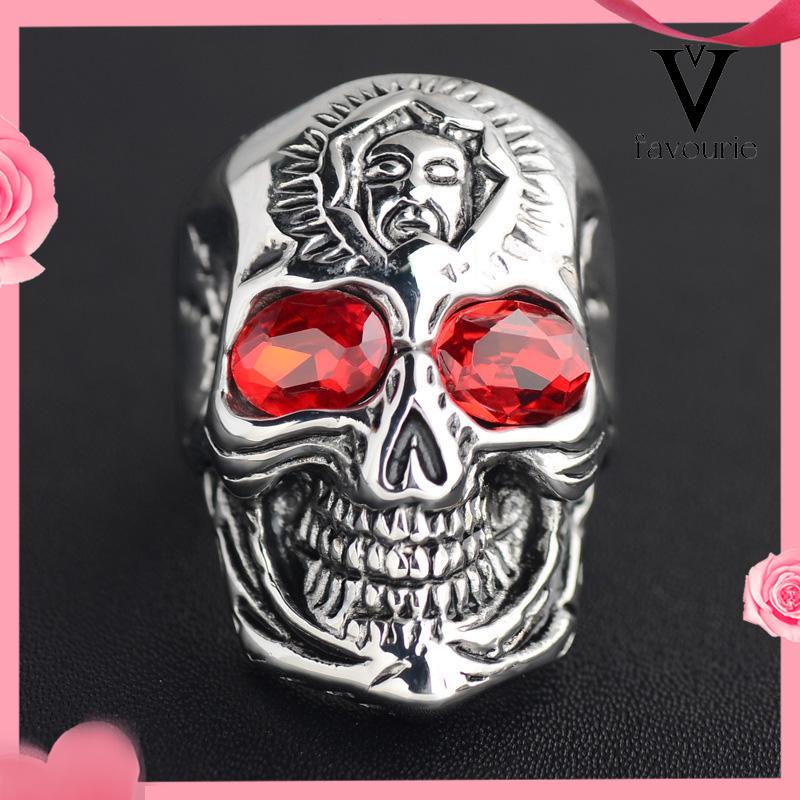 CODCincin Motif Tengkorak Trend Fashion vintage rock ruby cincin Untuk Pria Aksesoris-FA