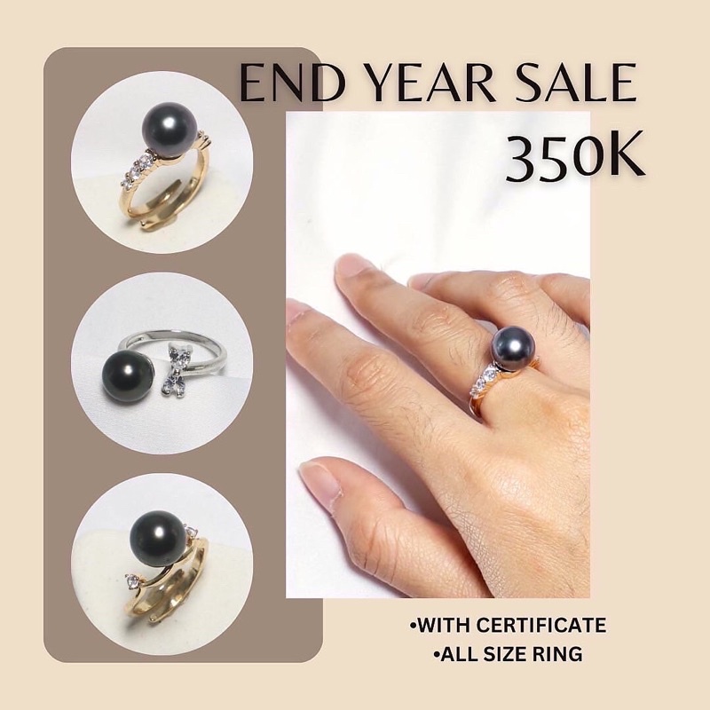 Cincin Mutiara Air Laut Hitam | Mutiara Tahiti | Mutiara Lombok Free Sertifikat | Mutiara Asli | Pro