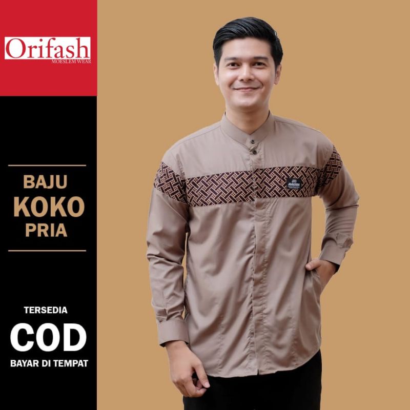 Baju Koko Pria Dewasa Lengan Panjang Motif Kobata Qynang Kombinasi Batik terbaru 2023