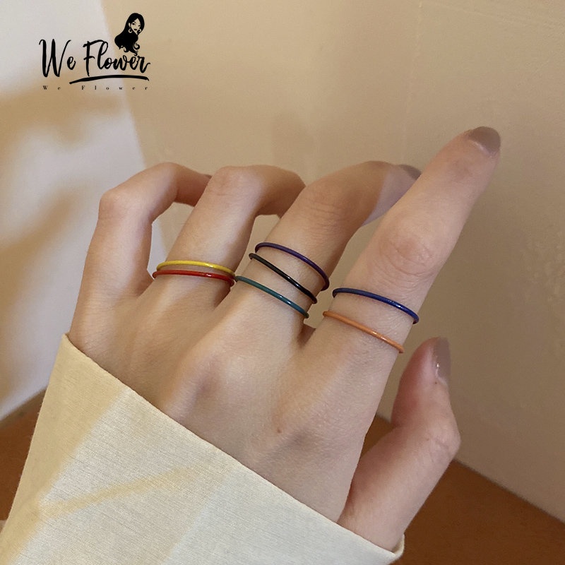 We Flower 5PCs Chic Rainbow Super Tipis Susun Cincin Untuk Wanita Perempuan Trendi Warna Permen Knuckle Ring Fashion Jari Perhiasan Set