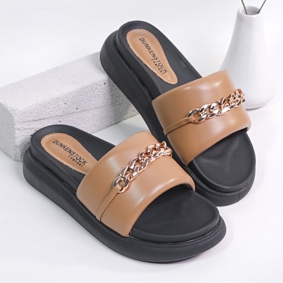 LAPEPA YUK - Dunkenstock LEONA Sandal Wanita Tinggi 5cm Size 36 - 40 Selop Tidak Licin Sendal Beleza Wedges Slop Birken Rumah Belleza 37 38 39 Warna Brown Cokelat Bellezza Kekinian Premium Terbaru Shoes Ori Original Mall Official Store