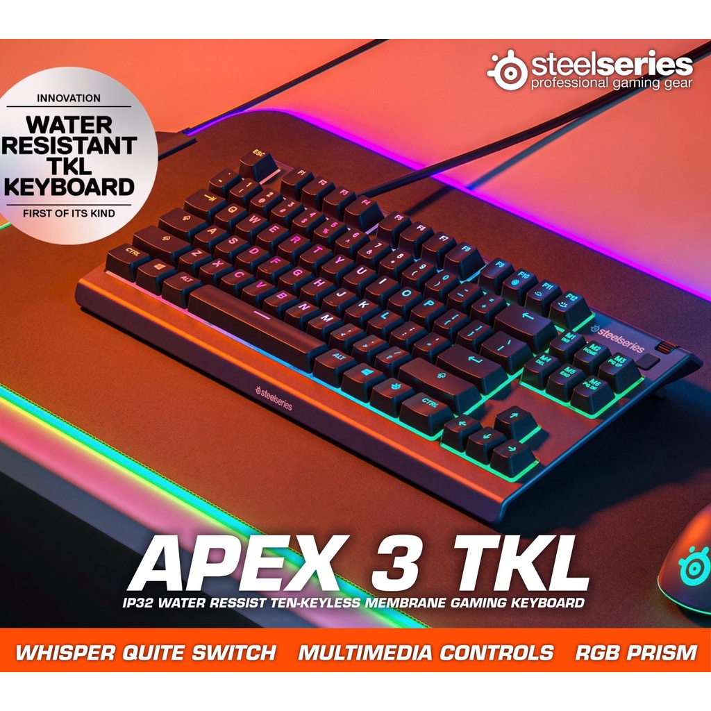 STEELSERIES APEX 3 TKL IP32 WATER RESSISTANT RGB GAMING KEYBOARD