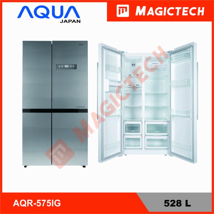 KULKAS AQUA SIDE BY SIDE AQR-575IG INVERTER 528L - SILVER KACA