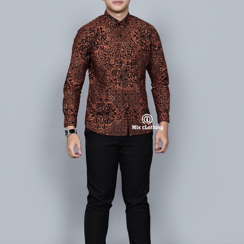 Baju Batik Pria Slimfit Kemeja Lengan Panjang Slim Premium Kode 2021