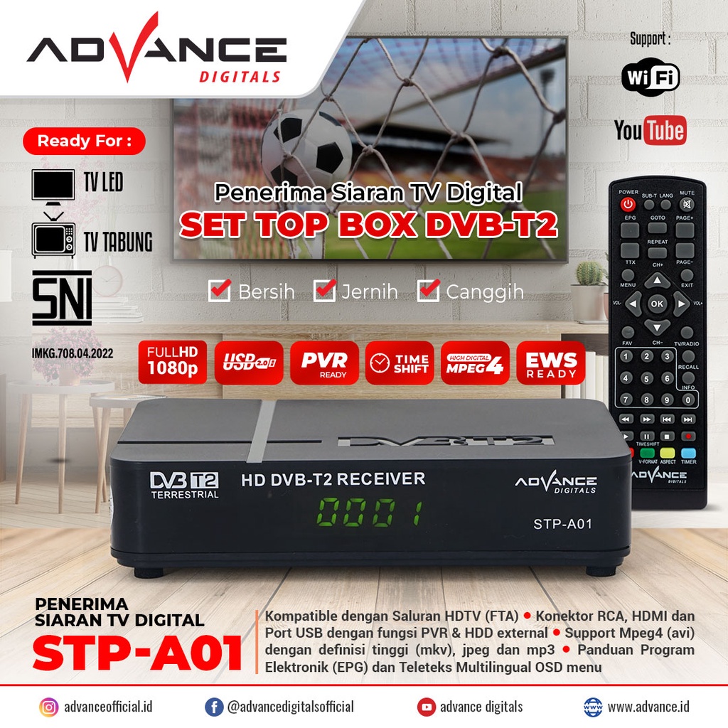 Advance Nijoo&amp;Digital Set Top Box TV Digital Receiver Penerima Siaran Full HD/ STB Wifi Bisa Youtube DVB-T2 Garansi 1 Tahun