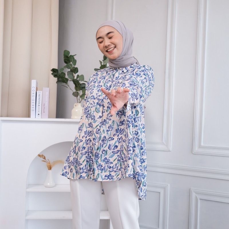 Tq88indonesia Fashion Baju Kemeja Floral Wanita Terbaru / FLORIN SHAKILA OVERSIZE SHIRT / Kem / Hem Cewek Lengan Panjang / Busana Casual Cewek