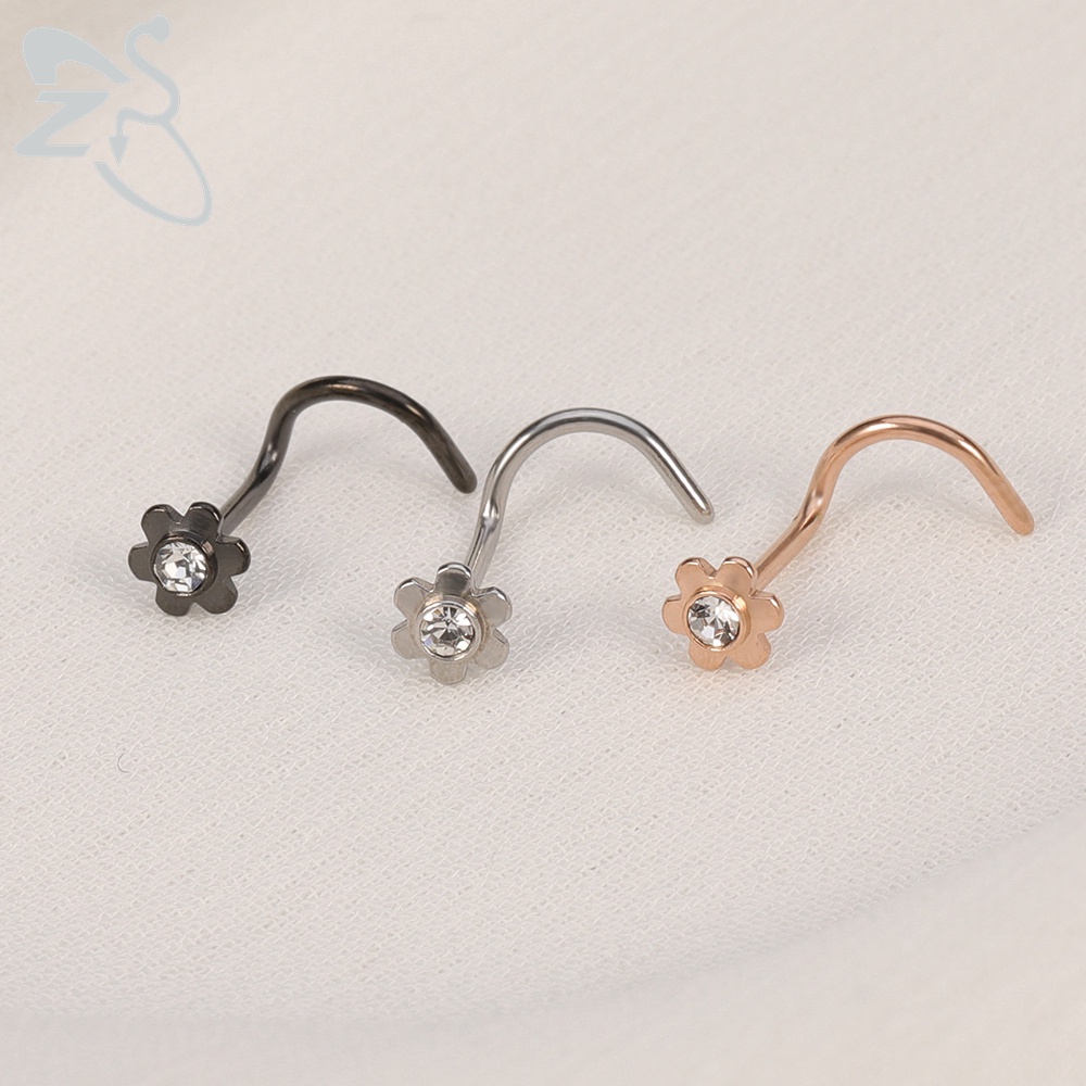 1pc Pejantan Hidung Bengkok Kucing Dengan Cincin Septum Kristal Tengkorak CZ Surgical Steel Nostril Telinga Tindik Tulang Rawan Perhiasan