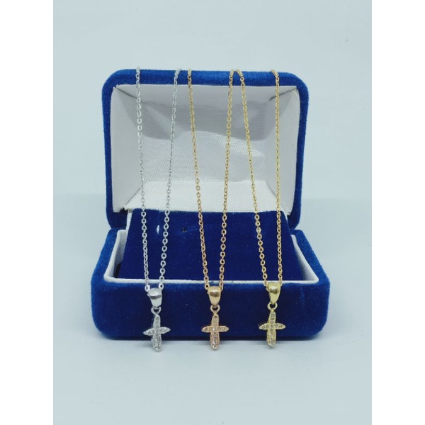 Kalung rantai nori vensy kecil + liontin salib kecil +mp full/kalung perak asli silver 925 lapis emas/ kalung fashion wanita terbaru