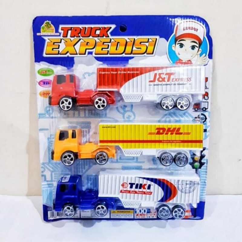 Mainan Set Truk Kontainer isi 3 - Diecast Miniatur Mobil Mobilan Box Anak Laki Cowok