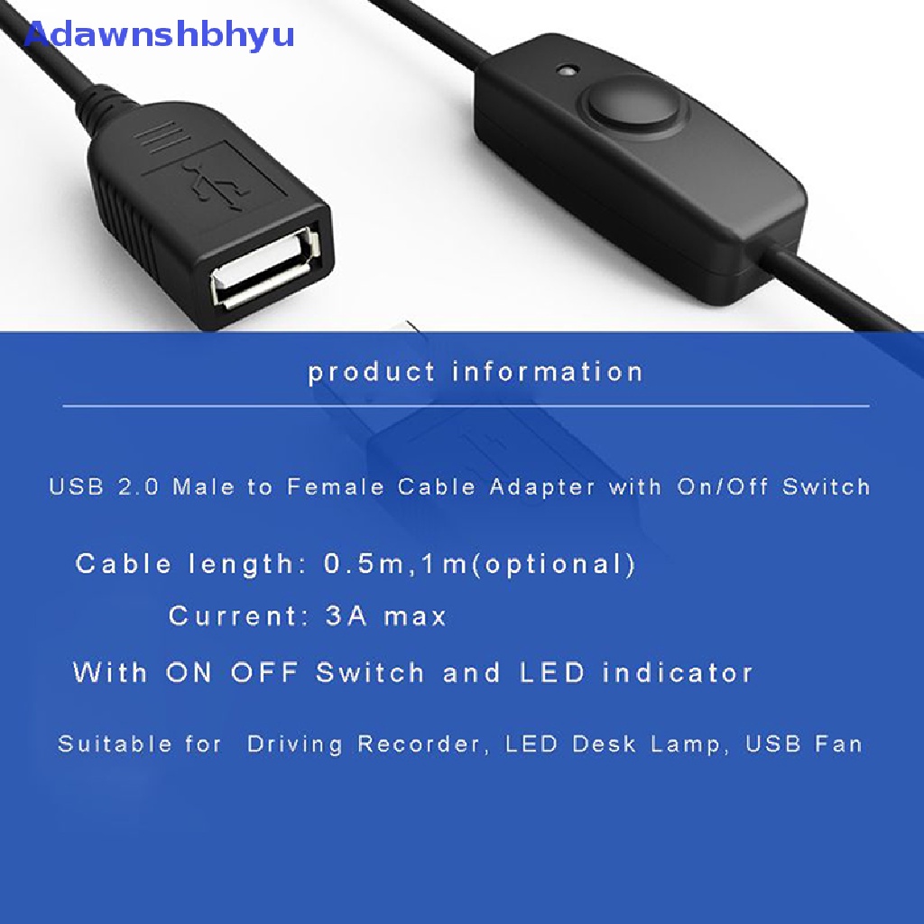 Adhyu Data Sync USB 2.0 Extender Cord Kabel Ekstensi USB Dengan Saklar ON OFF LED ID