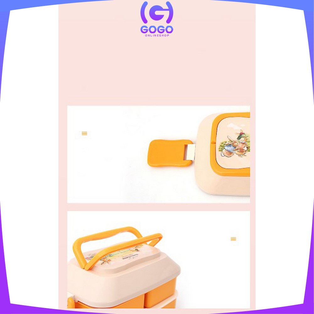 GOGO-C758 Tempat Makan 2 Susun Lunch Box Anti Tumpah / Kotak Makan Siang / Kotak Bekal Set Sendok Garpu