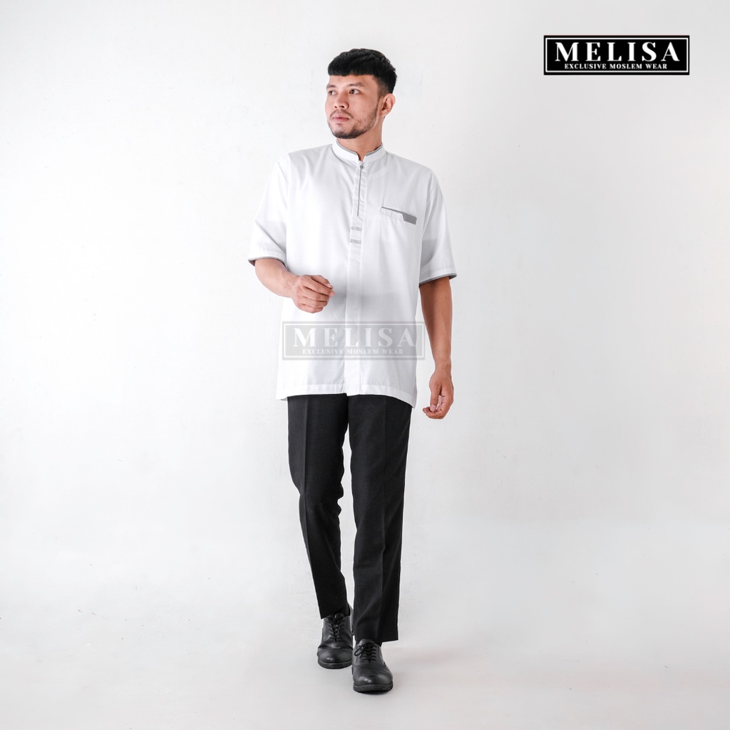 baju koko pria kemko tangan pendek bahan katun toyobo motip simpel dan elegan size M L XL baju muslim polos promo baju muslim terbaru-WARNA PUTIH POLOS