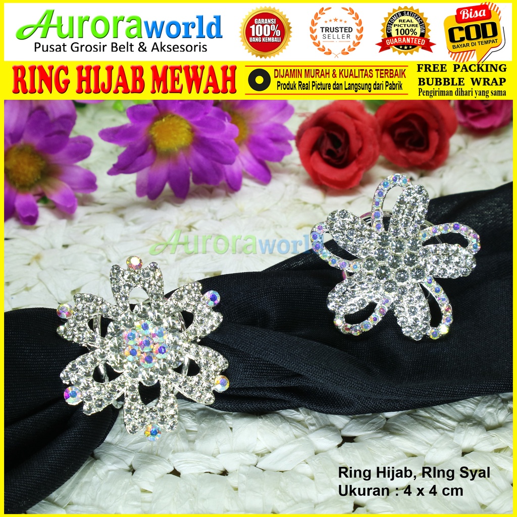 Auroraworld Ring kerudung hijab ring syal permata Ring Pashmina Berlian mutiara Mewah bros cincin kerudung scarf fashion terbaru anti hitam bisa COD RH-1F