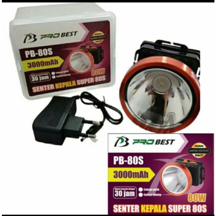 Headlamp Senter Kepala 80 Watt Superled Merk Probest Pb-80S Cahaya Putih