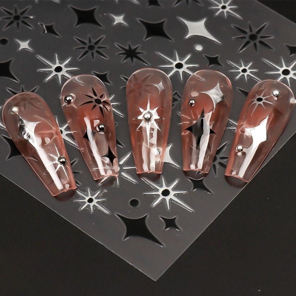 AUGUSTINA Agustinina Star Nail Stickers Ins Style Bronzing Stars Self-adhesive Hitam Putih Nail Art Dekorasi