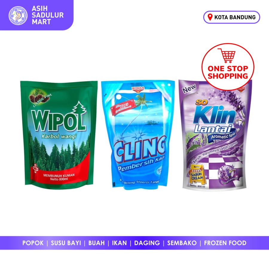 Wipol / Cling / So Klin Lantai Cairan Pembersih Kaca Lantai dan Karbol Wangi Pouch 780ml Promo Bandung