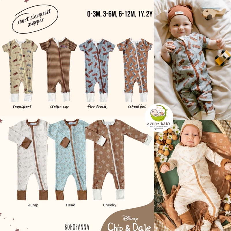 BOHOPANNA SHORT SLEEPSUIT ZIPPER DISNEY CHIPS &amp; DALE Bohopanna / BOHOPANNA SHORT SLEEPSUIT ZIPPER