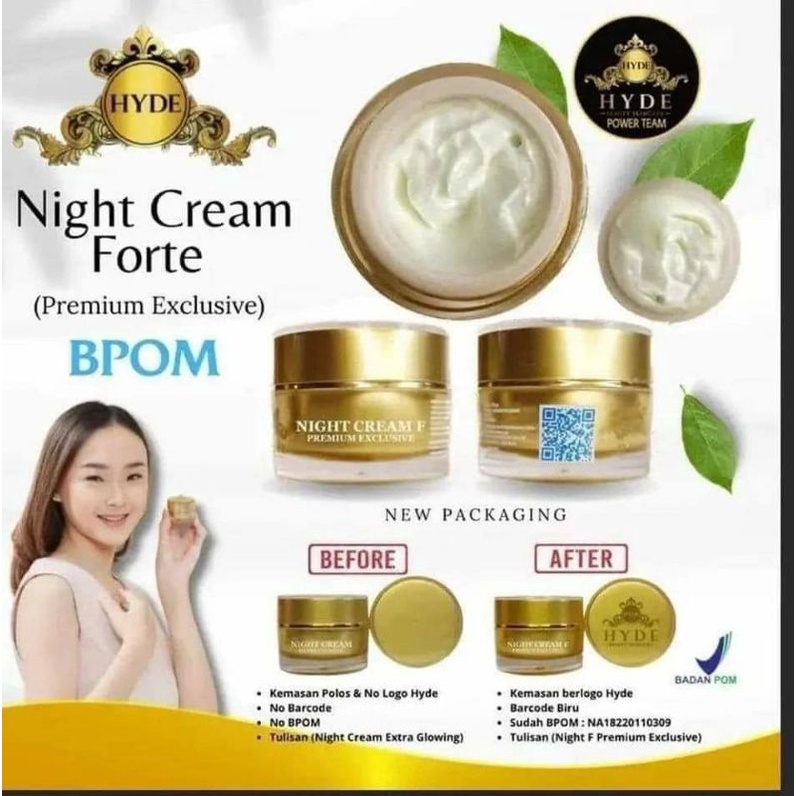 Night cream forte hyde beauty skincare barcode biru BPOM (ecer)