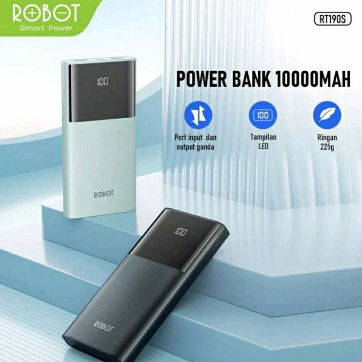 POWER BANK ROBOT RT190S 10000mAh 2A Dual input And Output Port Type C &amp; Micro USB Fast Charging Real Capacity