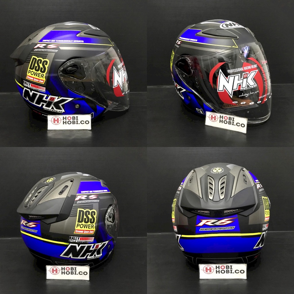 Helm NHK R6 Motif Rally #2 Black Blue Doff Hitam Biru Dop Half Face