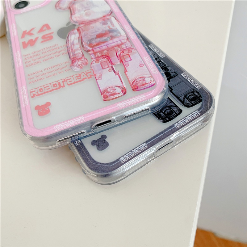 IPHONE Fashion Wave Violent Bear Transparan Phone Case Kompatibel Untuk Iphone13 12 11 Pro Max X Xs XR Frosted Edge Shock Resistant Lembut TPU Back Cover