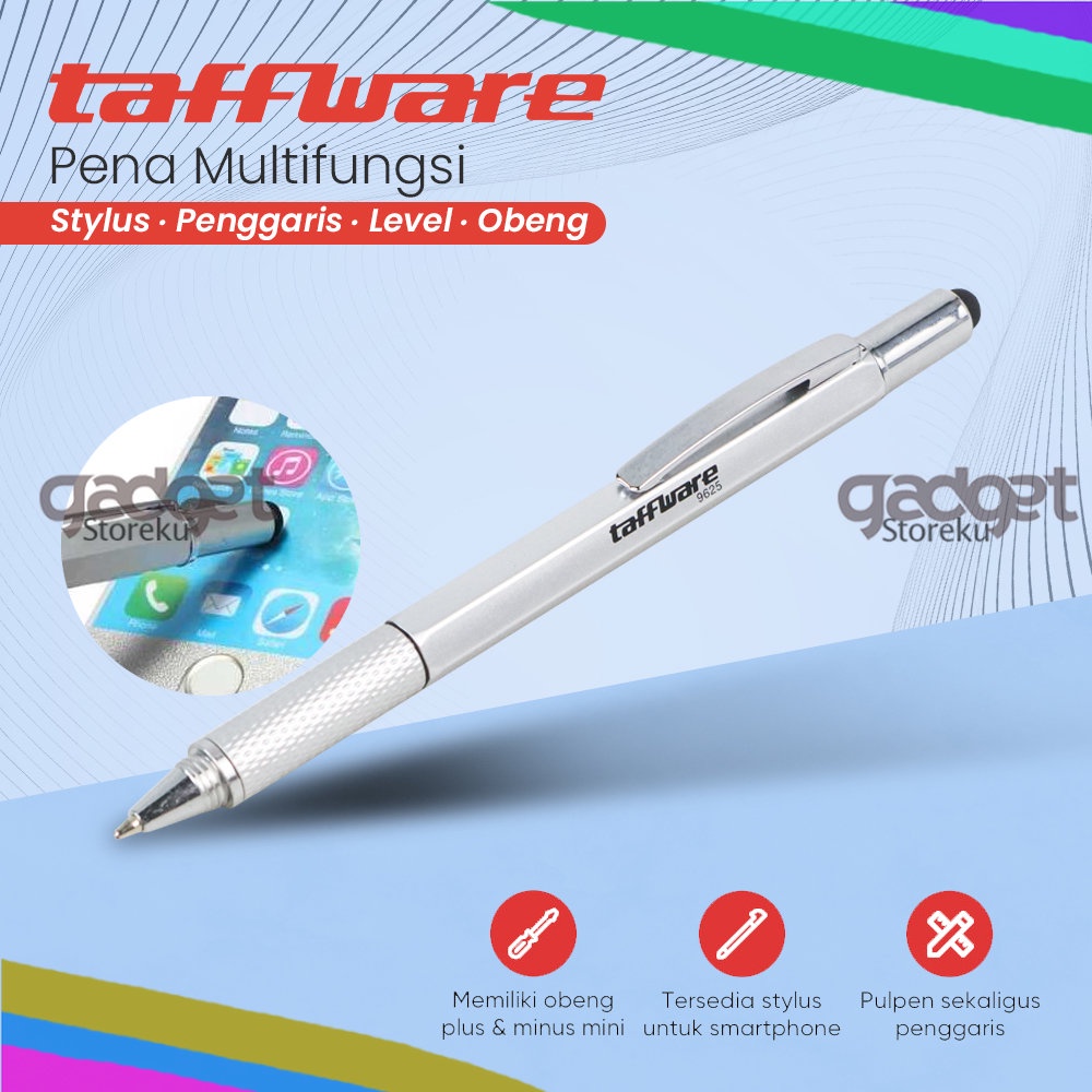

Taffware Pena Multifungsi Plastik Stylus + Penggaris + Level + Obeng - 9625 - Silver