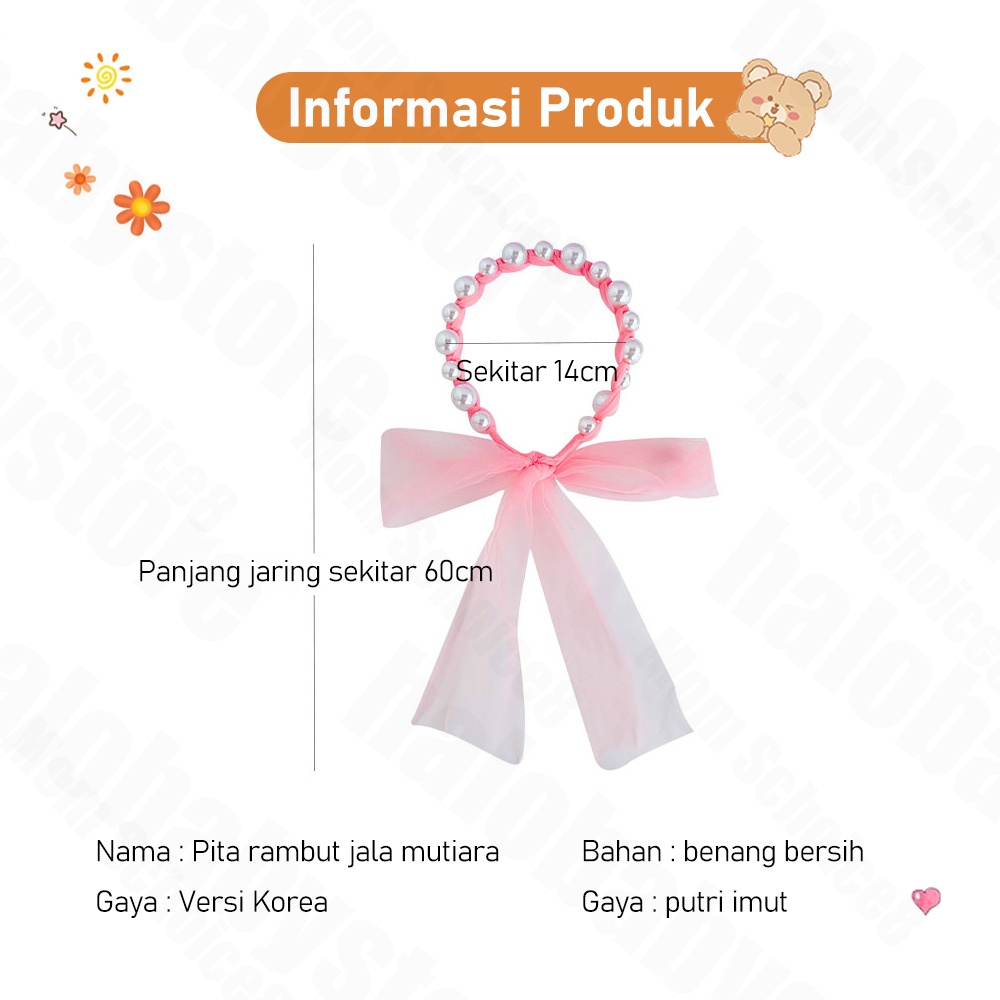 Halo Baby Bandana Mutiara/Bando Anak Pita Tulle Panjang Bisa diikat Gaya