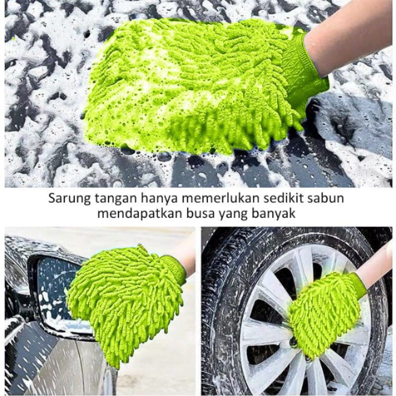 Sarung Tangan Busa Cuci Motor Mobil Bahan Microfiber Cendol