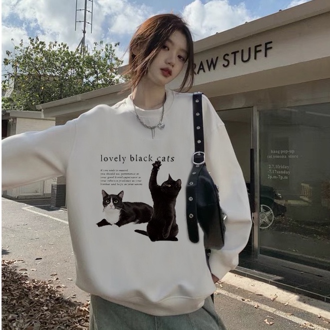 sweater tebal wanita oversize korean style lengan panjang switer hitam wanita letter cat graphic printing sweater kekinian