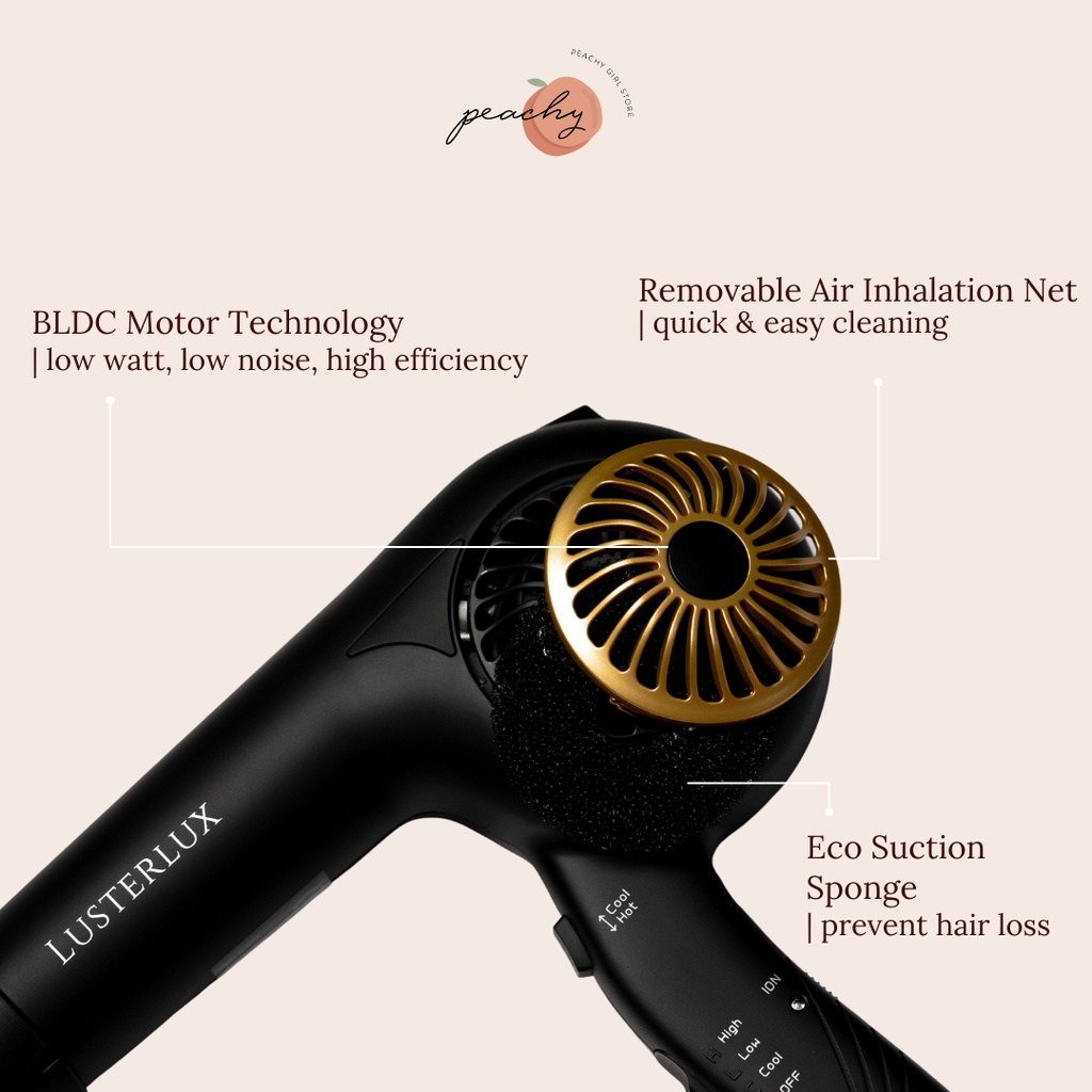 LUSTERLUX BLDC Hair Dryer 800 watt with Double Far Infrared Rays, Pengering Rambut