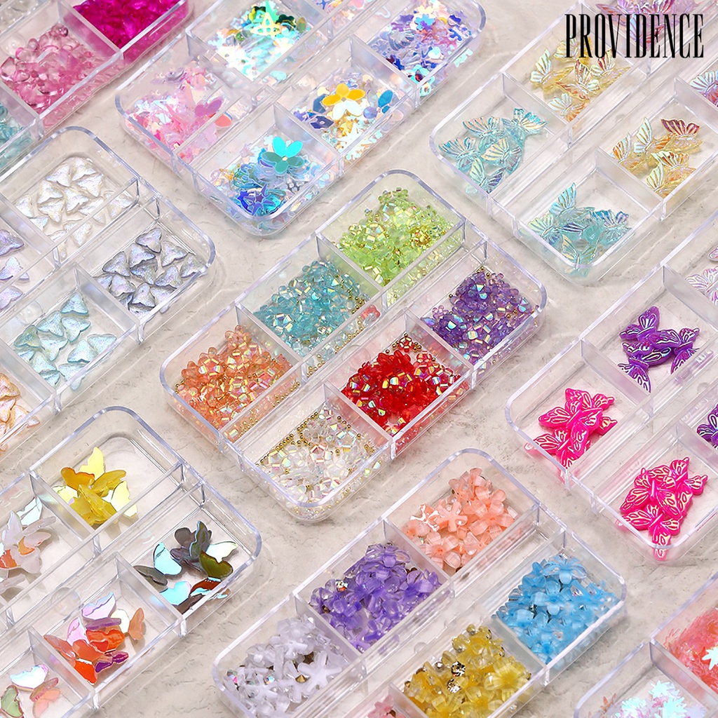 Providence 1kotak Dekorasi Kuku Bentuk Kreatif Berkilau Mempesona Efek Visual Tidak Luntur Warna Vibrant 6kisi Payet Berlian Imitasi Nail Art Decor Manicure Jewelry Perlengkapan Kuku
