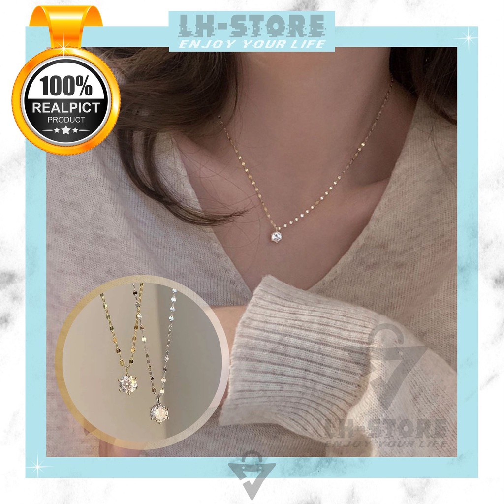 Kalung Titanium Fashion Wanita Anti Karat Anti Alergi Liontin Permata Zircon Korean Style