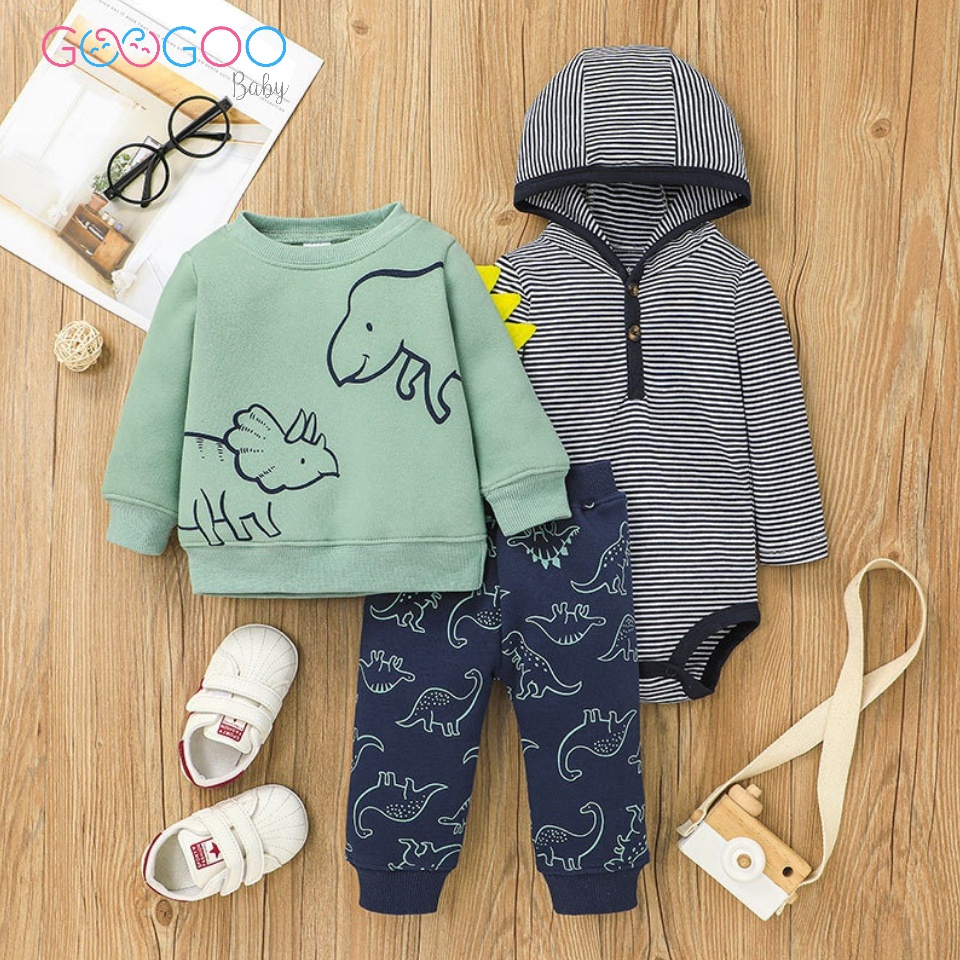 GOOGOO Satu Set Stel Pakaian Anak Laki-Laki Motif Dino