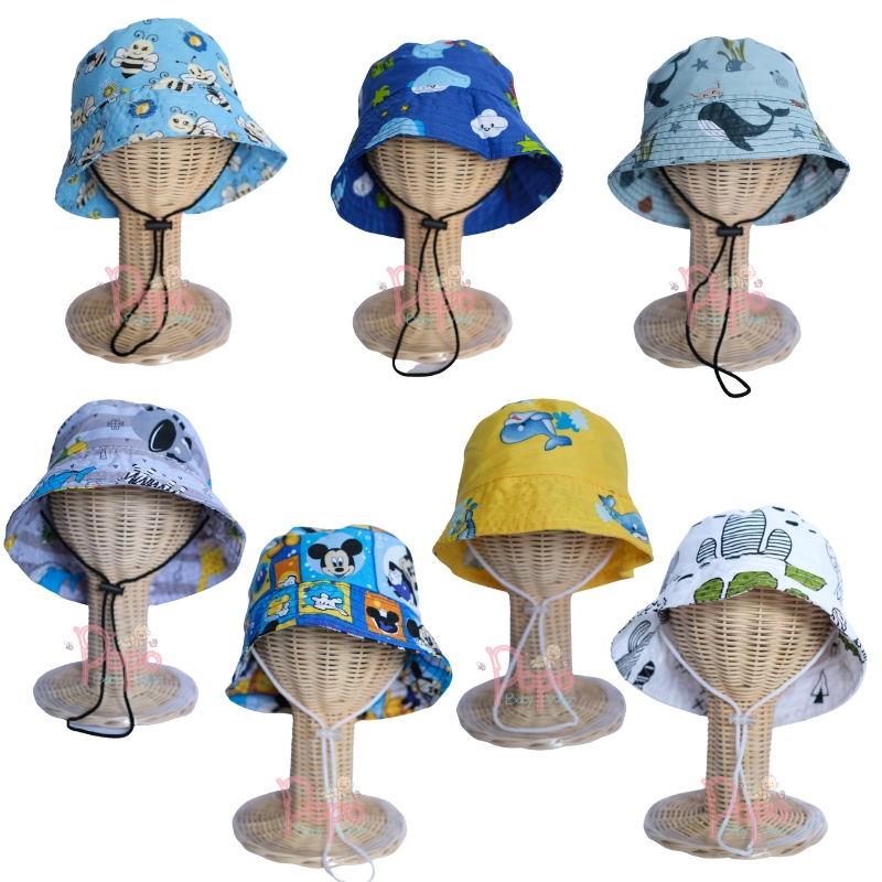 TOPI BAYI/ANAK LAKI/PEREMPUAN / BUCKET HAT MOTIF BOLAK BALIK/2 SISI