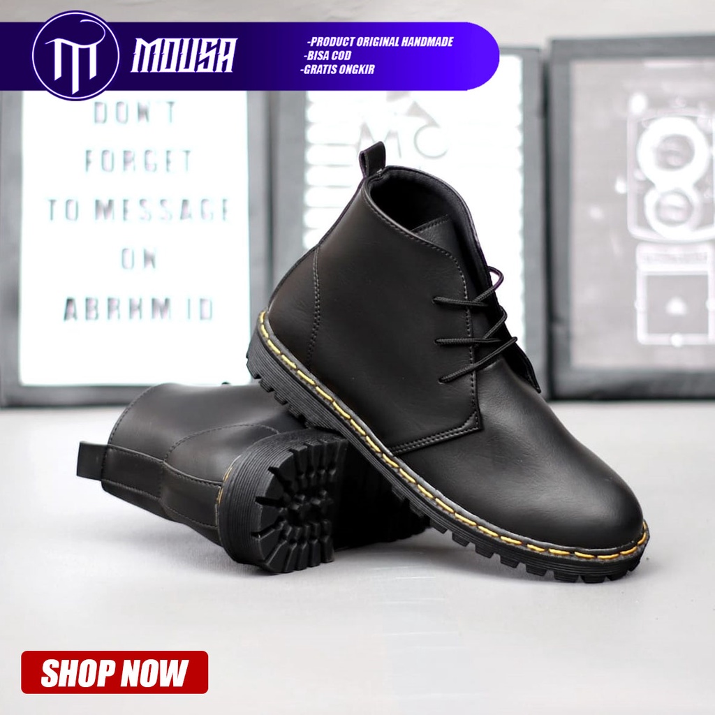 Sepatu Boots Docmart Formal Pantofel Kerja Pria Hitam Mousa Mazi