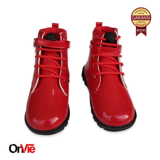 Sepatu Boots Anak Perempuan Glossy Motif Pita Mutiara | Sepatu Pesta Formal 22-35 Onvie