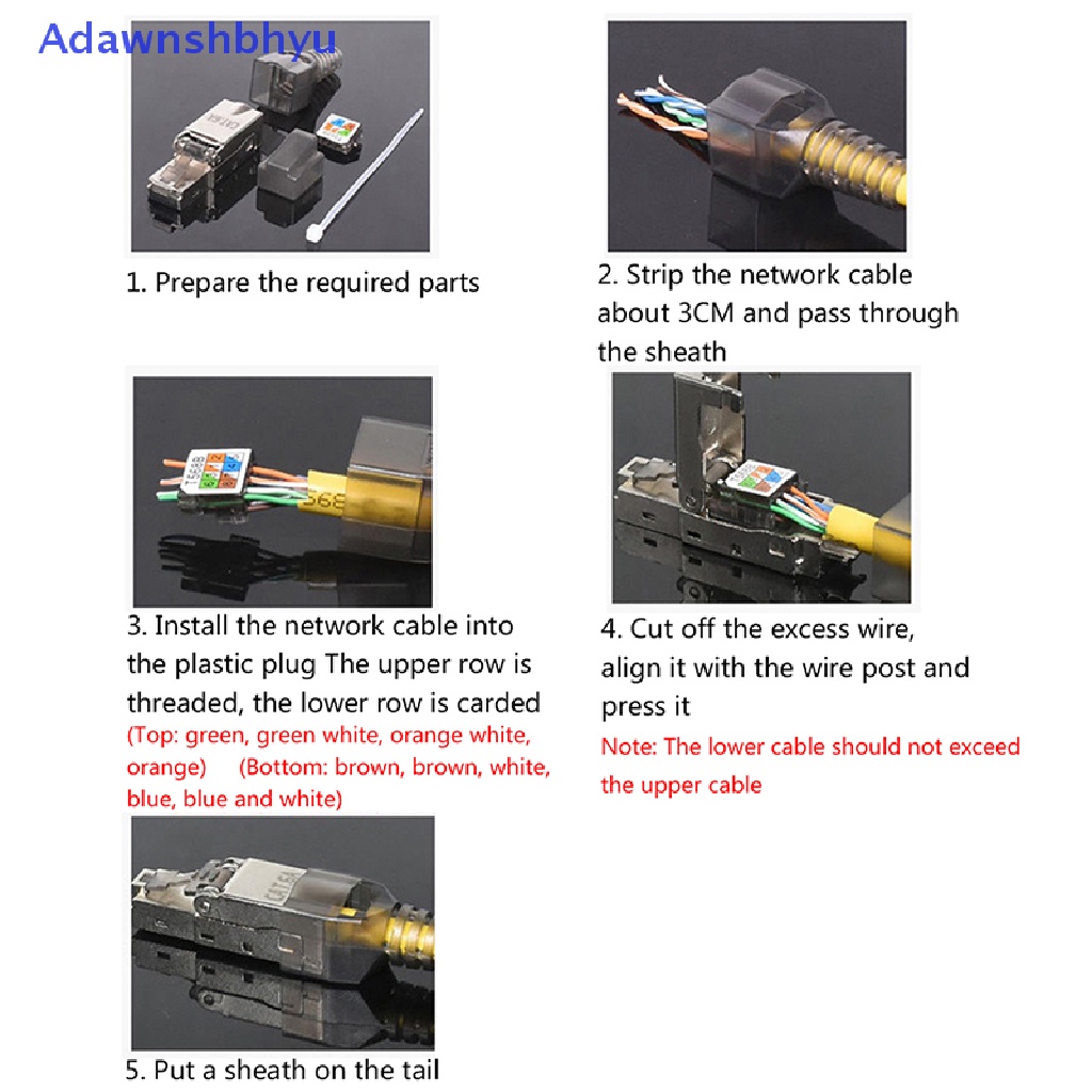 Konektor Adhyu Cat6A/7Per8 Terlindung Crystal Head Ftp Rj45 Modul Metal Tool-Free Plug ID