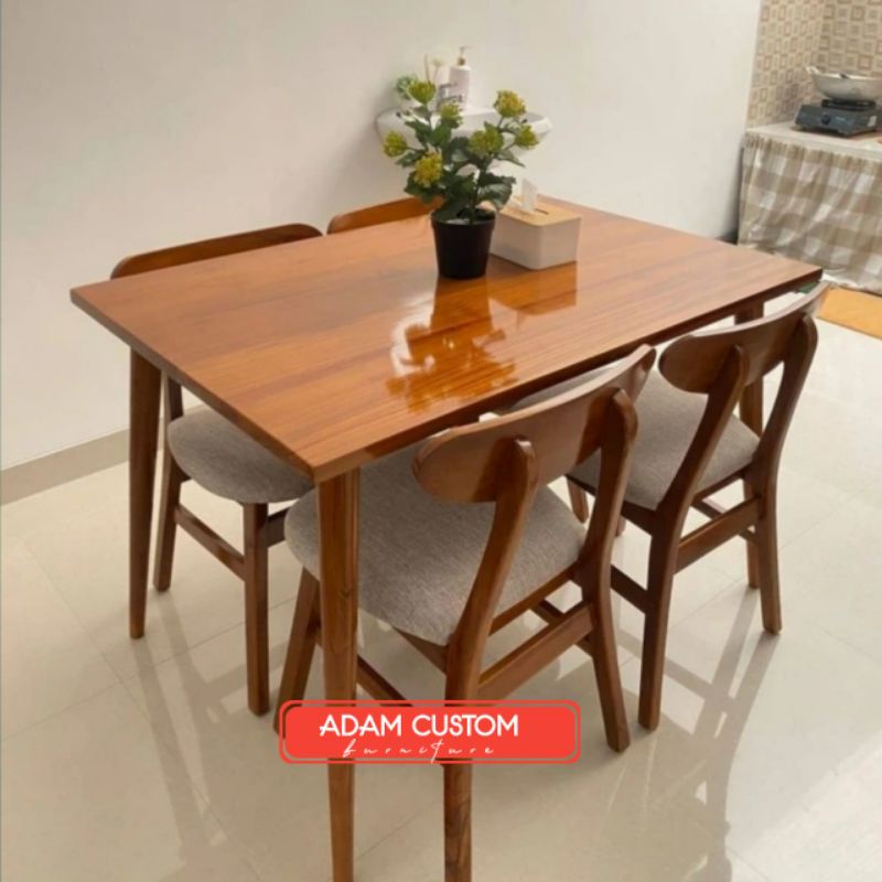 Satu Set Meja Makan Minimalis 4 Kursi Kayu Jati Berkualitas 160 x 80 cm, 6 Kursi