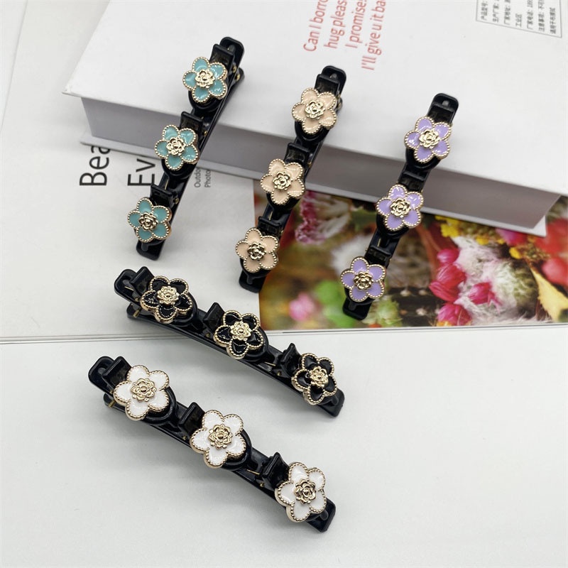 [Harga Grosir] 1pc Jepit Rambut Dua Lapis Poni Klip Samping Gadis Rambut Patah Tetap Klip Bunga Braided Hair Duckbill Clip