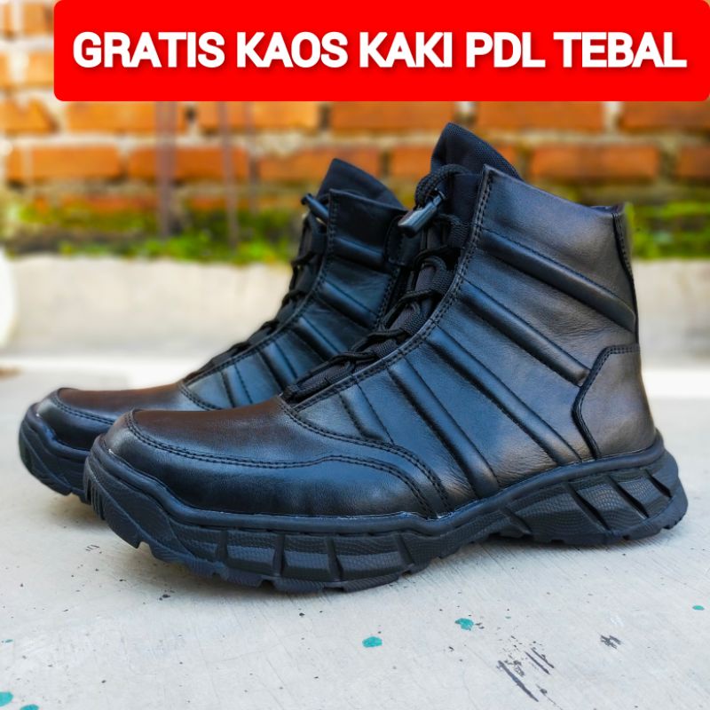 Sepatu Boots Lantas Riding Hiking Model Ninja Tali Putar Full Kulit Sapi Asli Berkualitas Untuk Pria Dan Wanita